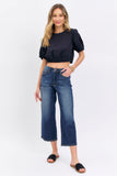 JUDY BLUE MID RISE TUMMY CONTROL CROP WIDE JEANS - DARK STONE