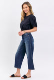 JUDY BLUE MID RISE TUMMY CONTROL CROP WIDE JEANS - DARK STONE