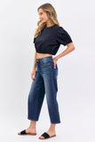 JUDY BLUE MID RISE TUMMY CONTROL CROP WIDE JEANS - DARK STONE