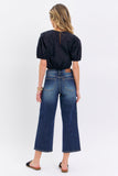 JUDY BLUE MID RISE TUMMY CONTROL CROP WIDE JEANS - DARK STONE