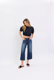 JUDY BLUE MID RISE TUMMY CONTROL CROP WIDE JEANS - DARK STONE