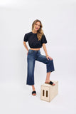 JUDY BLUE MID RISE TUMMY CONTROL CROP WIDE JEANS - DARK STONE