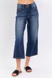 JUDY BLUE MID RISE TUMMY CONTROL CROP WIDE JEANS - DARK STONE