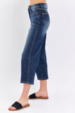 JUDY BLUE MID RISE TUMMY CONTROL CROP WIDE JEANS - DARK STONE