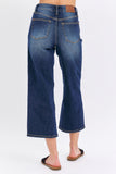 JUDY BLUE MID RISE TUMMY CONTROL CROP WIDE JEANS - DARK STONE