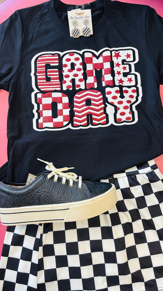 FUNKY GAME DAY MAROON GLITTER PUFF TEE - BLACK