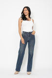 JUDY BLUE HIGH WAIST WESTERN SEAM DETAIL STRAIGHT JEAN - DARK STONE