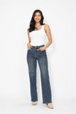 JUDY BLUE HIGH WAIST WESTERN SEAM DETAIL STRAIGHT JEAN - DARK STONE