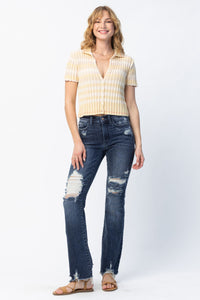 JUDY BLUE MIDRISE HIGH CONTRAST SLIM DESTROY BOOTCUT - DARK STONE