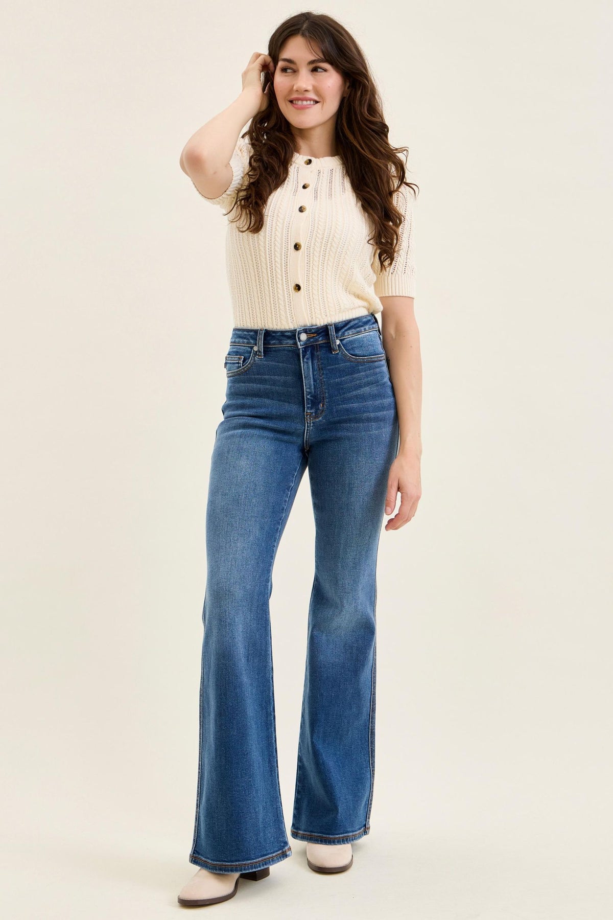 JUDY BLUE HIGH WAIST CHARLOTTE FLARE SOFT TIDE - MEDIUM STONE