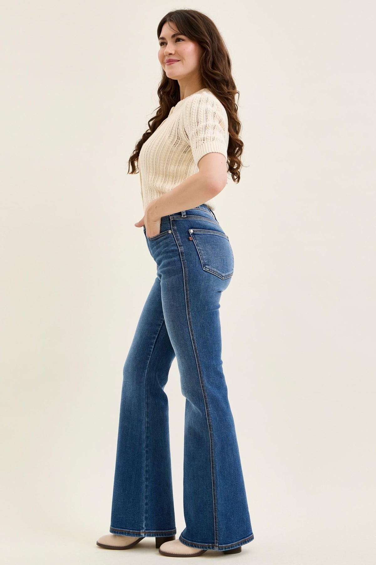 JUDY BLUE HIGH WAIST CHARLOTTE FLARE SOFT TIDE - MEDIUM STONE