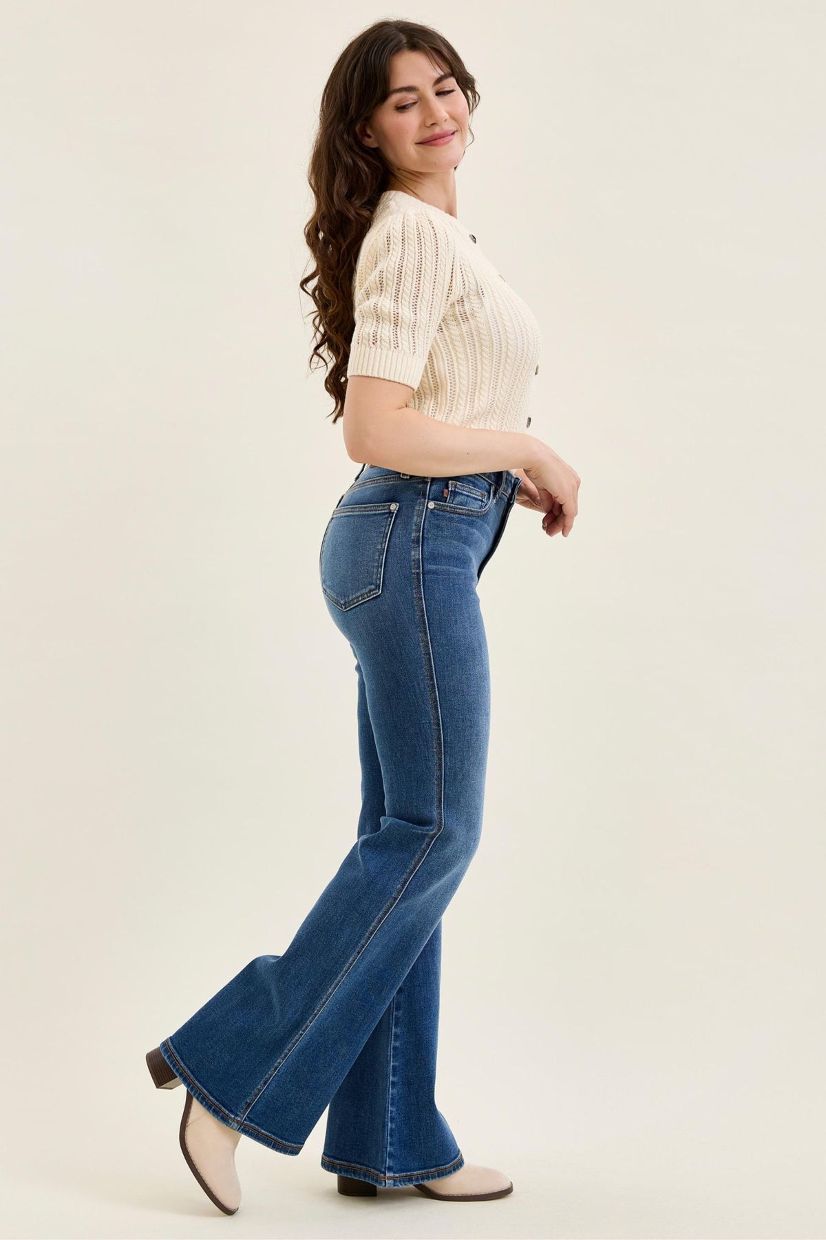 JUDY BLUE HIGH WAIST CHARLOTTE FLARE SOFT TIDE - MEDIUM STONE