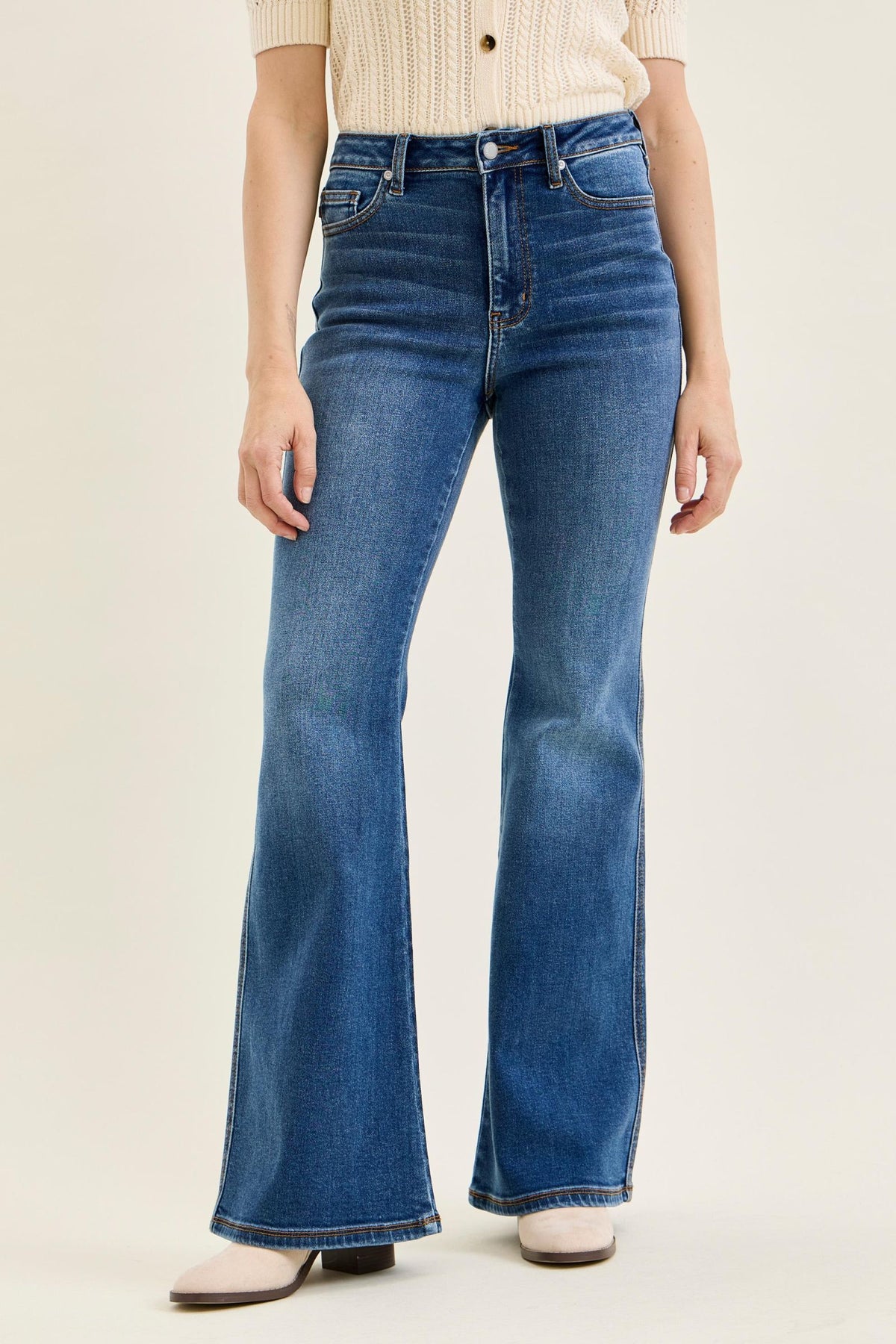 JUDY BLUE HIGH WAIST CHARLOTTE FLARE SOFT TIDE - MEDIUM STONE