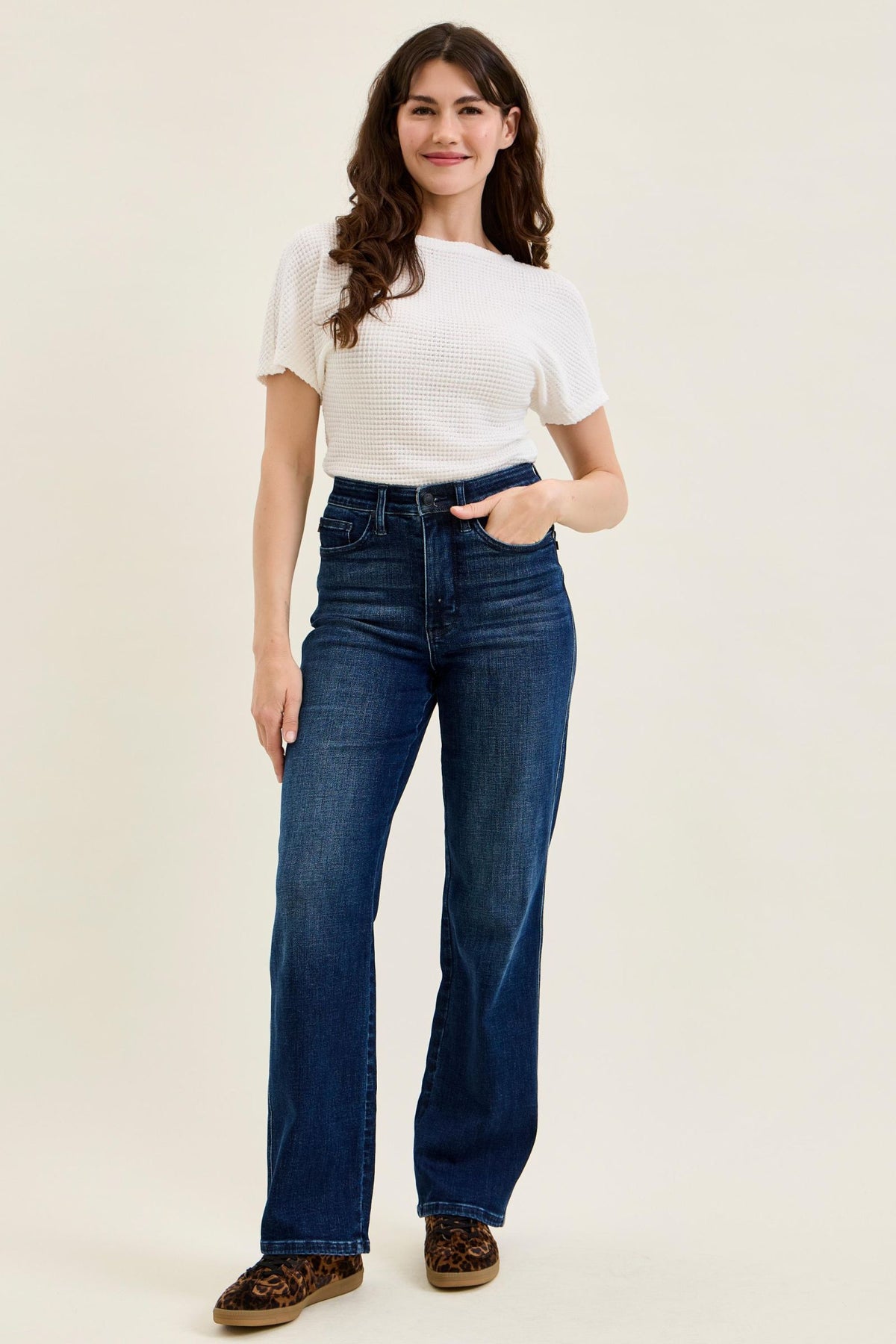 JUDY BLUE HIGH WAIST TUMMY CONTROL KIMBERLY CLASSIC STRAIGHT JEANS - DARK STONE
