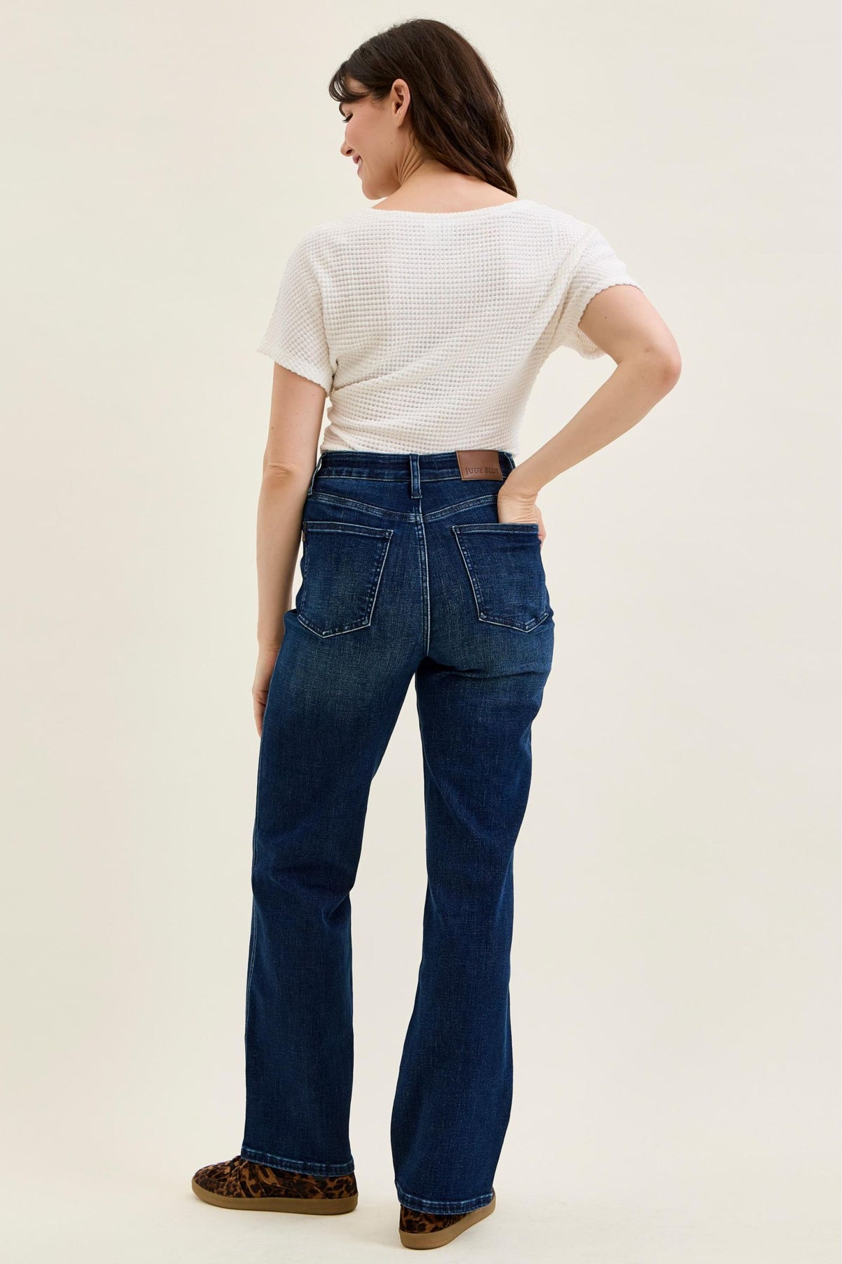 JUDY BLUE HIGH WAIST TUMMY CONTROL KIMBERLY CLASSIC STRAIGHT JEANS - DARK STONE