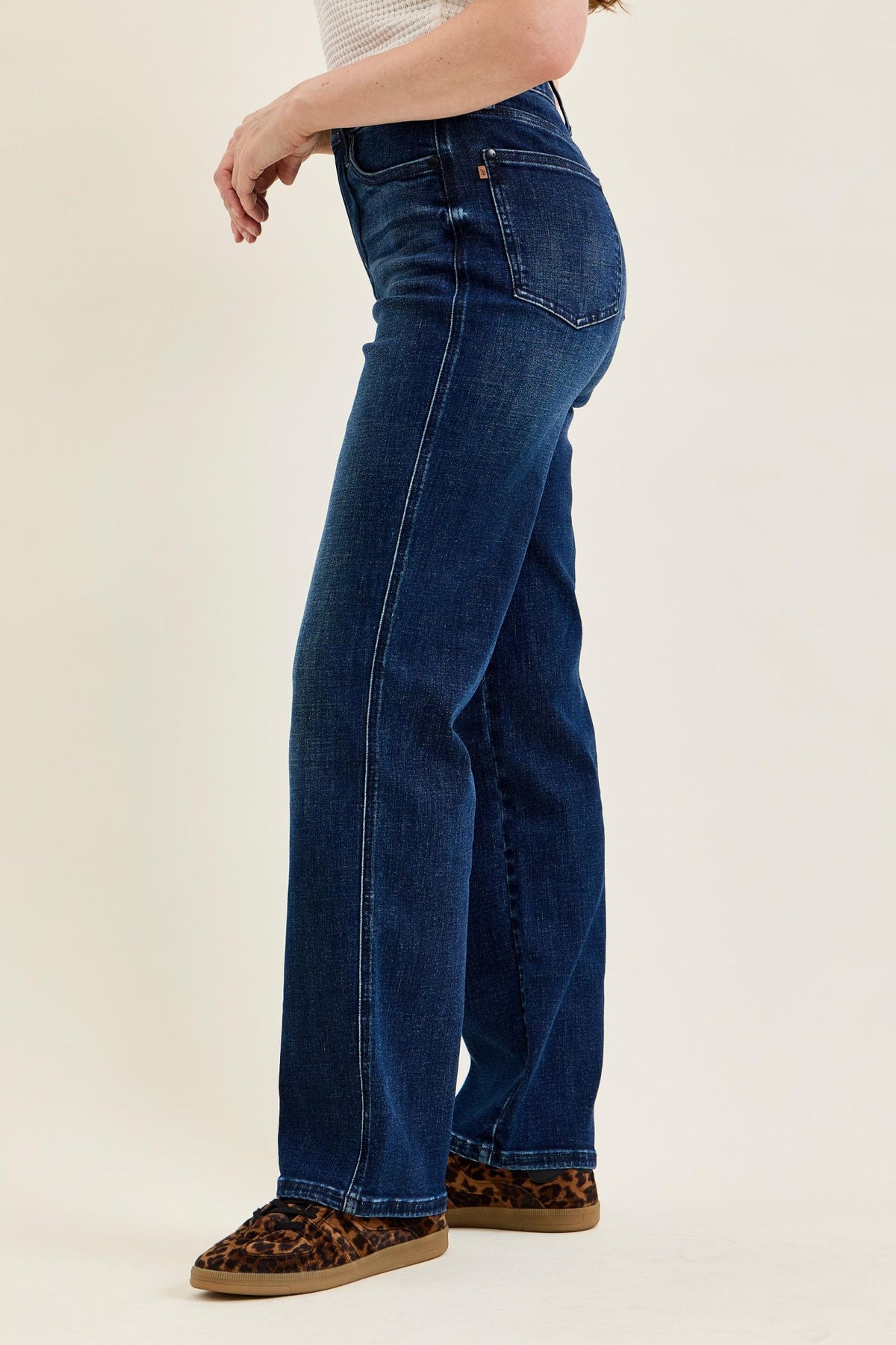 JUDY BLUE HIGH WAIST TUMMY CONTROL KIMBERLY CLASSIC STRAIGHT JEANS - DARK STONE