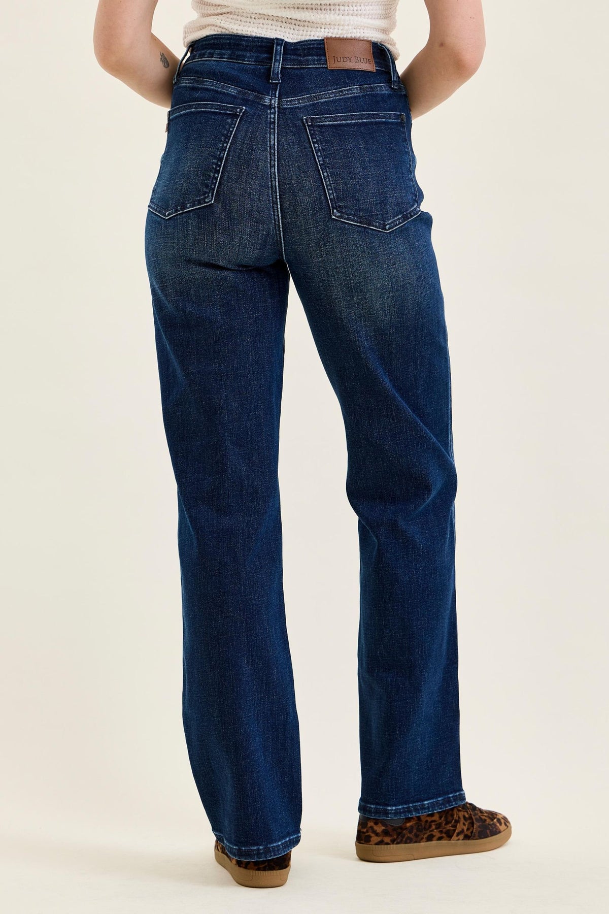 JUDY BLUE HIGH WAIST TUMMY CONTROL KIMBERLY CLASSIC STRAIGHT JEANS - DARK STONE