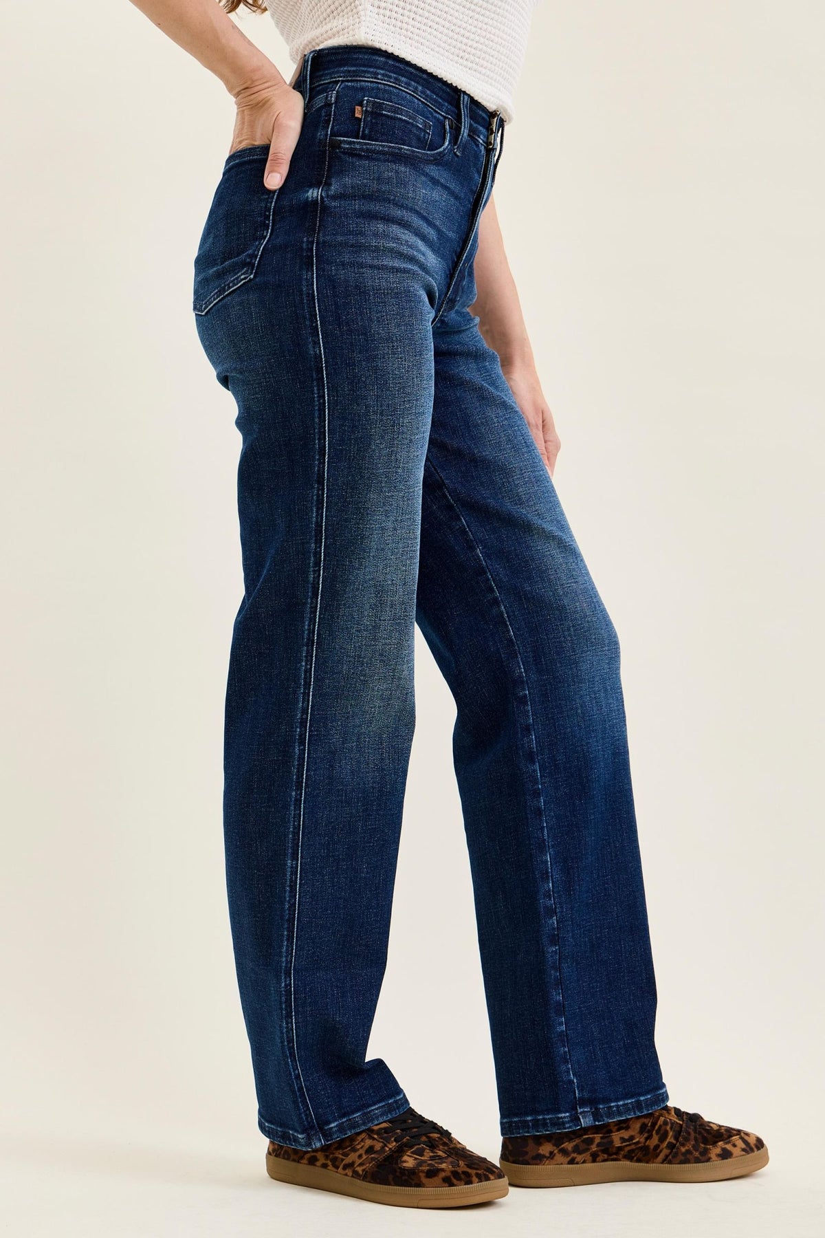 JUDY BLUE HIGH WAIST TUMMY CONTROL KIMBERLY CLASSIC STRAIGHT JEANS - DARK STONE