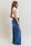 JUDY BLUE HIGH WAIST PALAZZO FEATHERWEIGHT RIGID ELASTIC WAISTBAND JEANS - DARK STONE