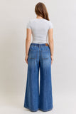 JUDY BLUE HIGH WAIST PALAZZO FEATHERWEIGHT RIGID ELASTIC WAISTBAND JEANS - DARK STONE