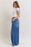 JUDY BLUE HIGH WAIST PALAZZO FEATHERWEIGHT RIGID ELASTIC WAISTBAND JEANS - DARK STONE