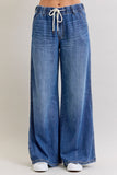JUDY BLUE HIGH WAIST PALAZZO FEATHERWEIGHT RIGID ELASTIC WAISTBAND JEANS - DARK STONE