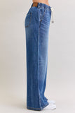 JUDY BLUE HIGH WAIST PALAZZO FEATHERWEIGHT RIGID ELASTIC WAISTBAND JEANS - DARK STONE
