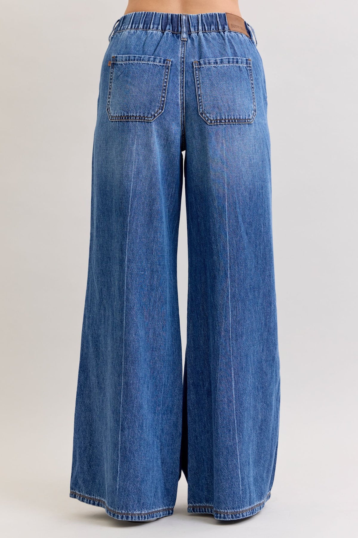 JUDY BLUE HIGH WAIST PALAZZO FEATHERWEIGHT RIGID ELASTIC WAISTBAND JEANS - DARK STONE
