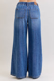 JUDY BLUE HIGH WAIST PALAZZO FEATHERWEIGHT RIGID ELASTIC WAISTBAND JEANS - DARK STONE