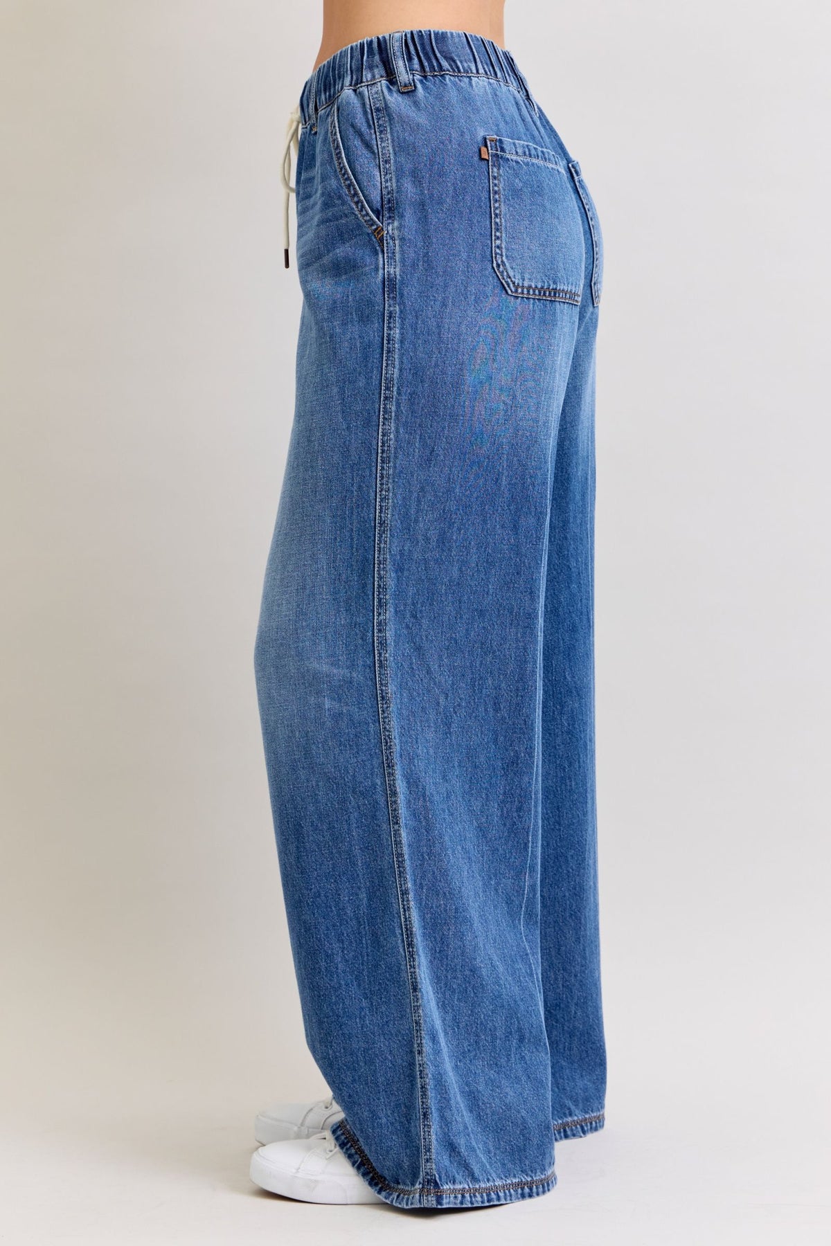 JUDY BLUE HIGH WAIST PALAZZO FEATHERWEIGHT RIGID ELASTIC WAISTBAND JEANS - DARK STONE
