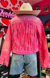 DENIM PINK JACKET WITH FRINGE BACK