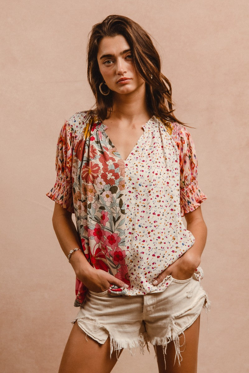 WOVEN PRINT MIX AND MATCH TOP - ROSE MIX