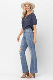 JUDY BLUE HIGH WAIST DESTROYED BOOTCUT JEANS - MEDIUM STONE