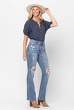 JUDY BLUE HIGH WAIST DESTROYED BOOTCUT JEANS - MEDIUM STONE