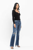 JUDY BLUE MID RISE HAND SAND & DESTROY BOOTCUT JEAN - DARK STONE