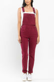 JUDY BLUE HIGH WAIST GARMENT DYED DOUBLE CUFF OVERALL BOYFRIEND FIT - MAROON