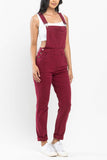 JUDY BLUE HIGH WAIST GARMENT DYED DOUBLE CUFF OVERALL BOYFRIEND FIT - MAROON