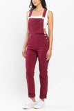 JUDY BLUE HIGH WAIST GARMENT DYED DOUBLE CUFF OVERALL BOYFRIEND FIT - MAROON