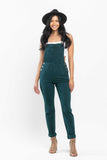 JUDY BLUE HIGH WAIST GARMENT DYED DOUBLE CUFF OVERALL BOYFRIEND FIT - TEAL