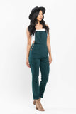 JUDY BLUE HIGH WAIST GARMENT DYED DOUBLE CUFF OVERALL BOYFRIEND FIT - TEAL