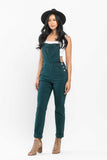 JUDY BLUE HIGH WAIST GARMENT DYED DOUBLE CUFF OVERALL BOYFRIEND FIT - TEAL