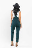 JUDY BLUE HIGH WAIST GARMENT DYED DOUBLE CUFF OVERALL BOYFRIEND FIT - TEAL