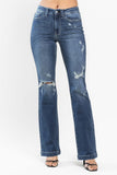 JUDY BLUE MID RISE HAND SAND & DESTROY BOOTCUT JEAN - DARK STONE