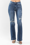 JUDY BLUE MID RISE HAND SAND & DESTROY BOOTCUT JEAN - DARK STONE