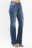 JUDY BLUE MID RISE HAND SAND & DESTROY BOOTCUT JEAN - DARK STONE