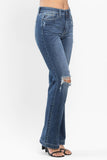 JUDY BLUE MID RISE HAND SAND & DESTROY BOOTCUT JEAN - DARK STONE