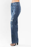 JUDY BLUE MID RISE HAND SAND & DESTROY BOOTCUT JEAN - DARK STONE