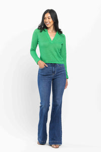 JUDY BLUE HIGH WAIST WIDE HEM FLARE JEANS - MEDIUM STONE