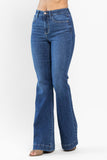 JUDY BLUE HIGH WAIST WIDE HEM FLARE JEANS - MEDIUM STONE