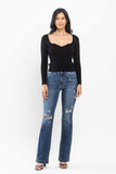 JUDY BLUE MID RISE HAND SAND & DESTROY BOOTCUT JEAN - DARK STONE